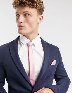 satin slim tie & pocket square in pink
