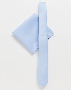 satin tie and pocket square in pale blue