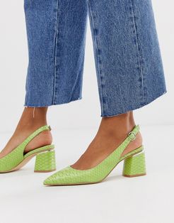 Saucer slingback pointed heels in snake-Green