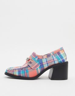 Security chunky mid-heeled loafers in check-Multi