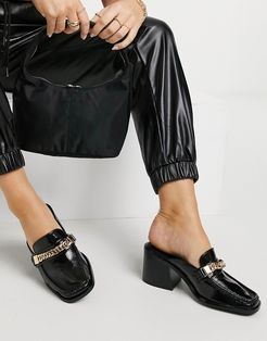 Shaw chain loafer mid heel mules in black