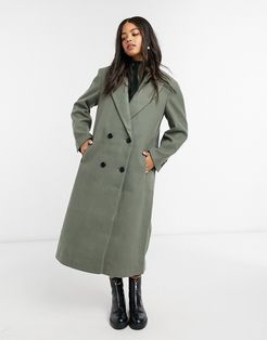 shoulder pad maxi coat in sage-Green