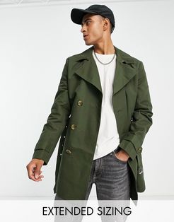 rain resistant double breasted trench coat in olive-Green