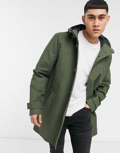 Shower Resistant Hooded Trench Coat In Green