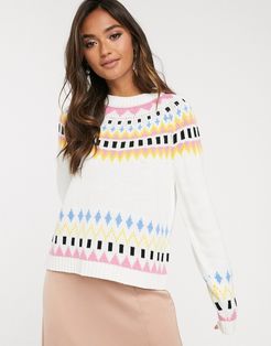 ski pattern fairisle sweater-Multi
