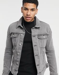 skinny denim jacket in gray-Grey