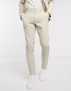 skinny suit pants in stone pinstripe-Neutral