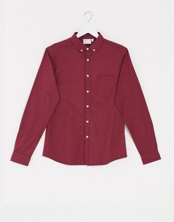 slim fit organic oxford shirt in burgundy-Red