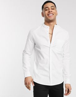 slim fit organic oxford shirt in white with grandad collar