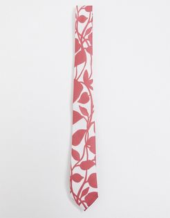 slim fit tie in red large scale floral design