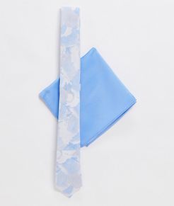 slim fit tie & pocket square in blue washed floral design