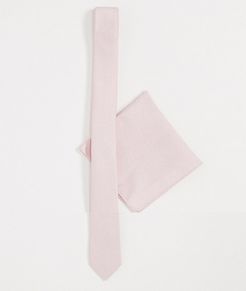 slim tie & pocket square in peach-Pink