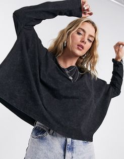 slouchy top with batwing sleeve in washed black-Grey