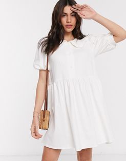 smock mini dress with prairie collar in ivory-White
