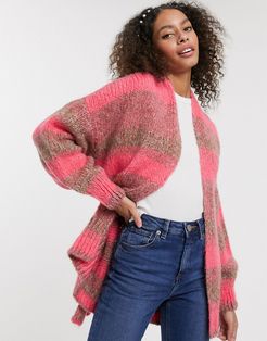 space dye cardigan with belt-Pink