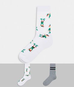 sport sock with happy elf design 2 pack-Multi