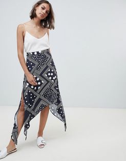 spot and stripe midi skirt with hanky hem-Multi