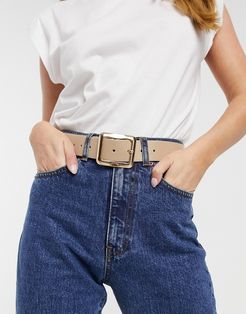 square buckle jeans waist and hip belt in beige