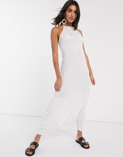 square neck halter maxi dress with pep hem in white