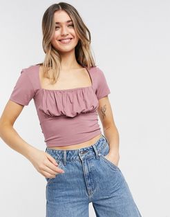 square neck top with ruched bust in pink