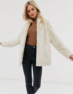 stand collar faux fur coat-White