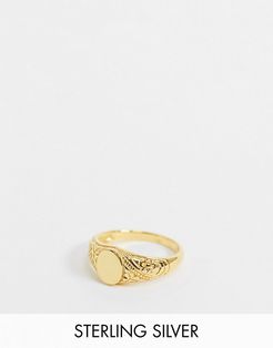 sterling silver signet ring with vintage design in 14k gold plate