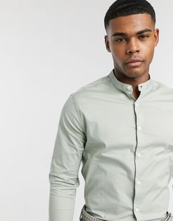 stretch skinny fit shirt in light green with grandad collar