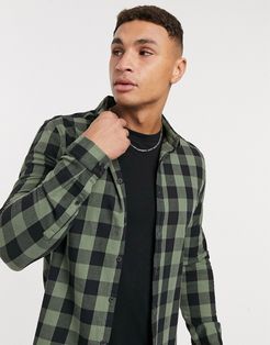 stretch slim buffalo check shirt in khaki-Green