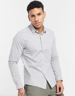 stretch slim check shirt in gray-Grey