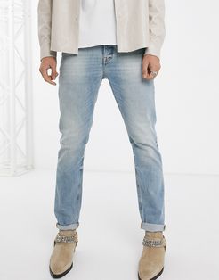 stretch slim jeans 'honestly worn' in vintage mid wash with abrasions-Blues