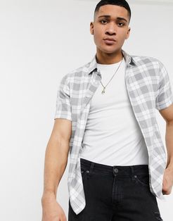 stretch slim shirt in gray check-Grey