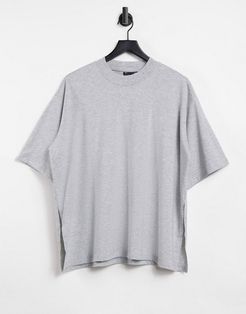 super oversized T-shirt with side slits in gray heather-Grey