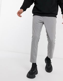 super skinny ankle grazer pants in gray pinstripe-Grey