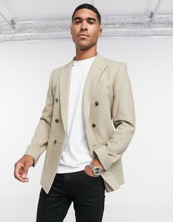 super skinny double breasted wool mix twill blazer in beige-Neutral