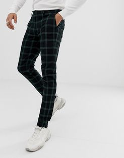 super skinny suit pants in black and green windowpane check
