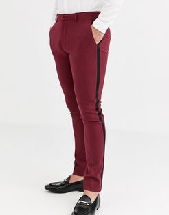 super skinny tuxedo pants in burgundy-Red