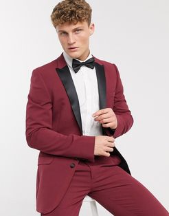super skinny tuxedo suit jacket in burgundy-Red
