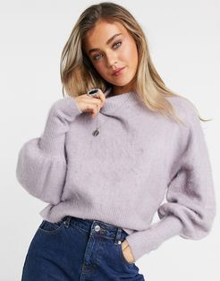 sweater with volume sleeves in brushed knit in lilac-Purple