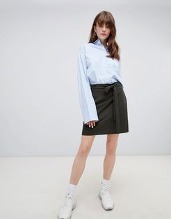 tailored mini skirt with obi tie-Green