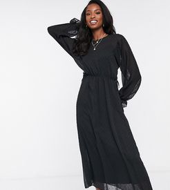 ASOS DESIGN Tall batwing midi dress with drawstring waist in textured mesh in black