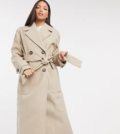 ASOS DESIGN Tall belted luxe maxi coat in camel-Brown