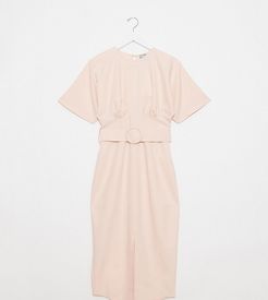 ASOS DESIGN Tall belted midi dress with underbust seams in blush-Pink