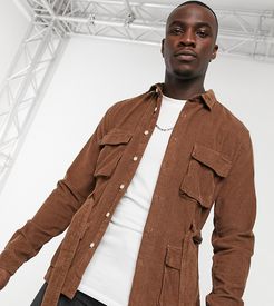 Tall belted overshirt in brown cord with pockets