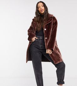 ASOS DESIGN Tall bonded plush overcoat in brown