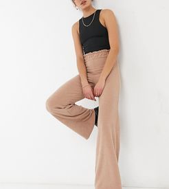 ASOS DESIGN Tall brushed rib wide leg pants with paperbag waist in pink