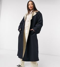 tall contrast trench coat in black and stone