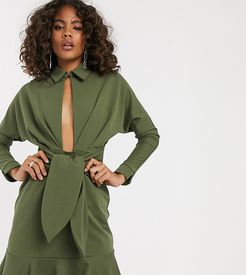 ASOS DESIGN Tall drop waist mini shirt dress-Green