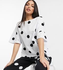 ASOS DESIGN Tall exclusive contrast dots tee & legging pajama set in black & white-Multi