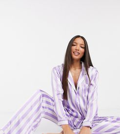 ASOS DESIGN Tall exclusive stripe traditional pyjama shirt & pants set-Purple