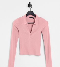 ASOS DESIGN Tall fitted polo with long sleeve in dusky pink